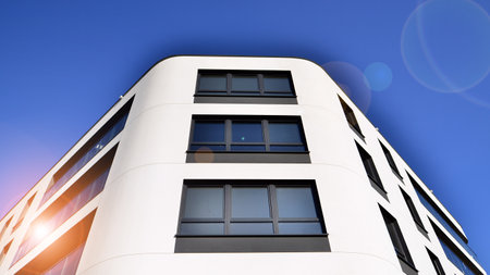 Modern architecture of urban residential apartment building. Apartment building exterior,...