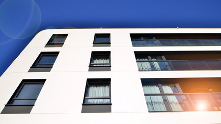 Modern architecture of urban residential apartment building. Apartment building exterior,...