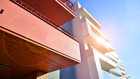Modern architecture of urban residential apartment building. Apartment building exterior,...