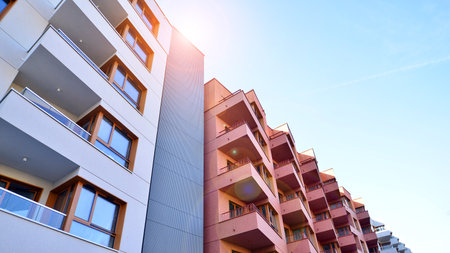 Modern architecture of urban residential apartment building. Apartment building exterior,...