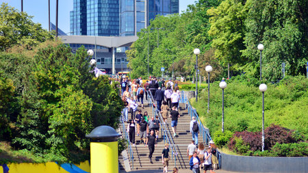 Warsaw, Poland. 8 June 2024. Crowd of people on Patelnia square in centrum city. The colloquial...