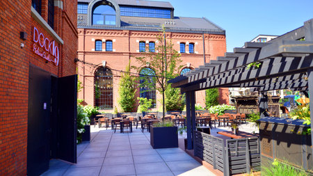 Warsaw, Poland. July 9, 2024. View of the building of the Powisle Power Plant. A revitalized former factory building. The history of the Powisle Power Plant is over 100 years old.のeditorial素材