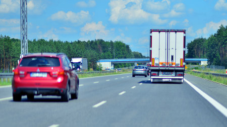 Warsaw, Poland. 15 July 2024. View of cars on the expressway S2, southern bypass of Warsaw in Wawer district.のeditorial素材