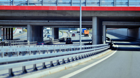 Warsaw, Poland. 15 July 2024. View of cars on the expressway S2, southern bypass of Warsaw in Wawer district.のeditorial素材