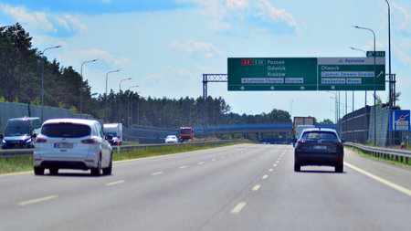 Warsaw, Poland. 15 July 2024. View of cars on the expressway S2, southern bypass of Warsaw in Wawer...