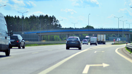 Warsaw, Poland. 15 July 2024. View of cars on the expressway S2, southern bypass of Warsaw in Wawer...