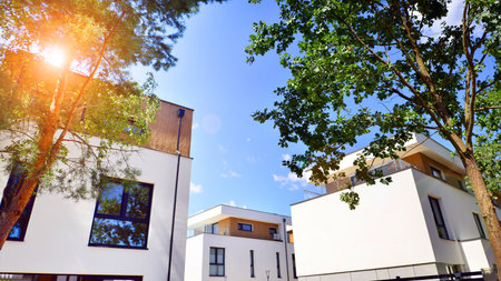 Terraced single family homes in newly developed housing estate. The real estate market in the...