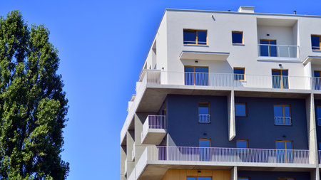 New apartment building. Residential area with modern apartment building.