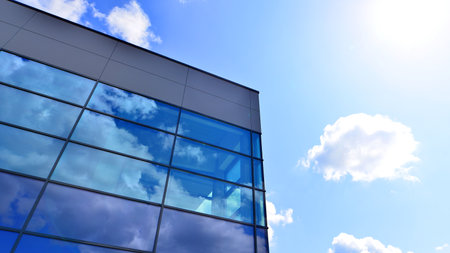 Fragment of a modern building made of steel and glass. Abstract modern commercial architecture...