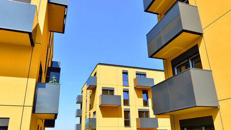 Modern architecture of urban residential apartment buildings on a sunny day. Facade of a modern...