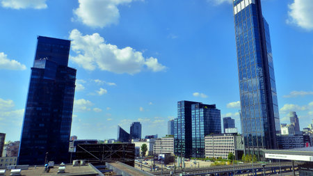 Warsaw, Poland. 17 August 2024. The center of city with skyscrapers and cars. Wide streets with cars and public transportのeditorial素材