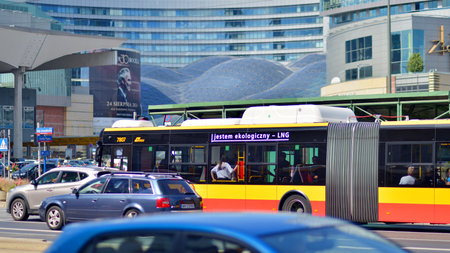 Warsaw, Poland. 17 August 2024. Urban landscape with buildings and cars in the Srodmiescie district.のeditorial素材