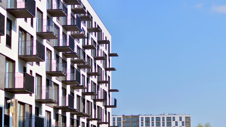 Modern architecture of urban residential apartment buildings on a sunny day. Facade of a modern...