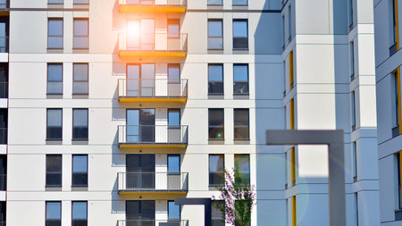 Modern architecture of urban residential apartment buildings on a sunny day. Facade of a modern...