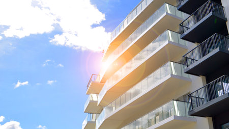 Modern architecture of urban residential apartment buildings on a sunny day. Facade of a modern apartment building.の写真素材