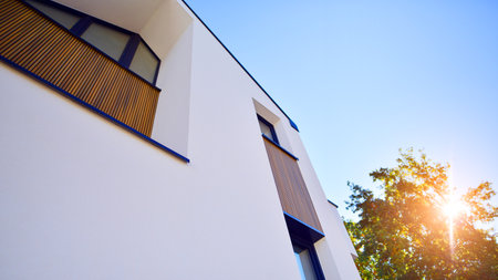 Harmony with nature, eco architecture. Terraced single family homes in newly developed housing...