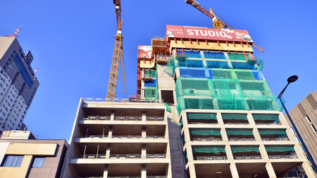 Warsaw, Poland. 27 October 2024. Office building The Studio under construction. The inscription on...