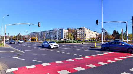 Warsaw, Poland. 5 November 2024. Car traffic in Mokotow district area of the city.