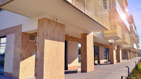 Modern residential building with ground floor commercial premises for shops and offices....