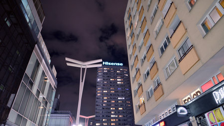 Warsaw, Poland. 22 November 2024. Street photography of people on the street at night. Pedestrian Plaza on Pasaz Wiecha. Motion blur of people. Urban city life concept.のeditorial素材