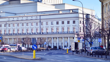 Warsaw, Poland. 30 January 2025. View of The historic Grand Theatre, the National Opera and Ballet, as well as the Theater Square.の写真素材