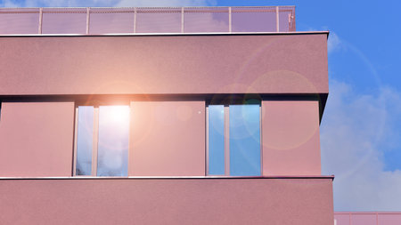 Modern office building with concrete facade and windows. Modern architectural details.の写真素材