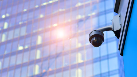 CCTV camera front of office buildingの写真素材