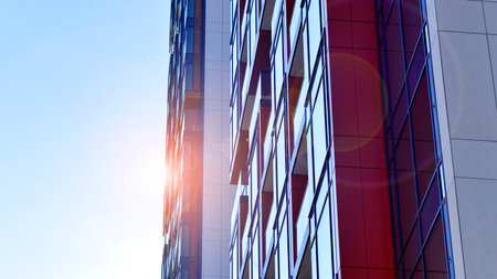 Modern and new apartment building. Multistory modern, new and stylish living block of flats.の写真素材