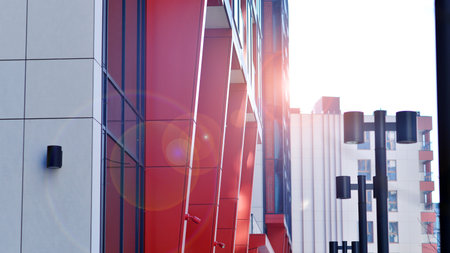 Modern and new apartment building. Multistory modern, new and stylish living block of flats.
