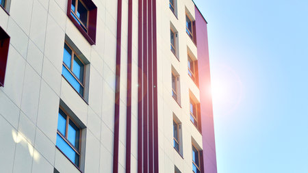 Modern and new apartment building. Multistory modern, new and stylish living block of flats.