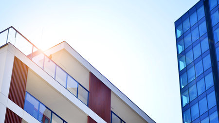 Modern architecture of urban residential apartment buildings on a sunny day. Facade of a modern apartment building.の写真素材