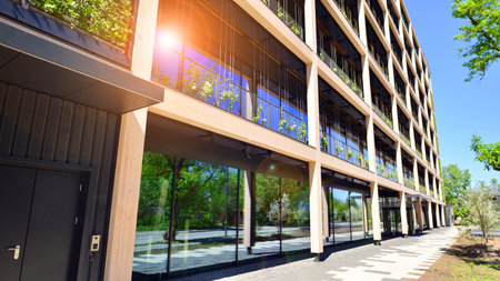 Panoramic windows of new commercial premises. Commercial property in development standard for rent.