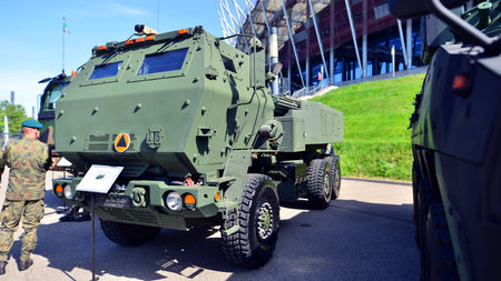 Warsaw, Poland. 7 May 2025. Multiple rocket launcher M142 Himars at the Defense24 military equipment...