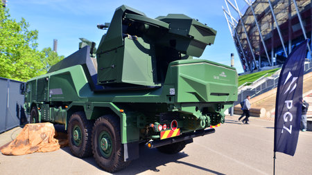 Warsaw, Poland. May 7, 2025. Self-propelled 35 mm SA-35 gun manufactured by Pit-Radwar.