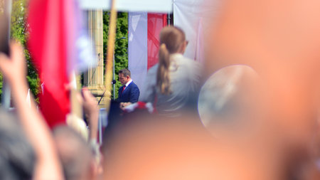 Warsaw, Poland. 25/05/2025. The Great March of Patriots by Rafal Trzaskowski. Hundreds of thousands march to show support for democracy. March in support of the presidential candidateのeditorial素材