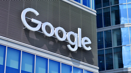 Warsaw, Poland. July 30, 2025. Urban landscape. Neon sign with the inscription: Google.