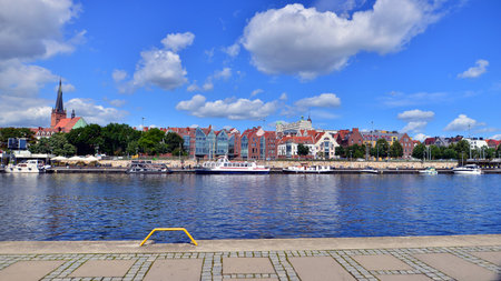 Szczecin, Poland. 16 July 2025. Landscape view and ships and boats on the Odra River