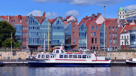 Szczecin, Poland. 16 July 2025. Landscape view and ships and boats on the Odra River