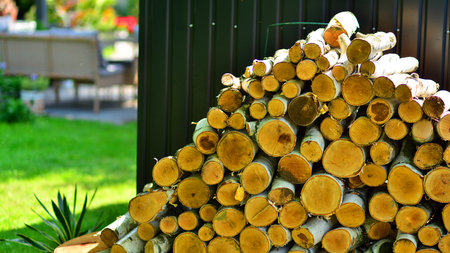 Stack of firewood in the garden. Selective focus. nature.