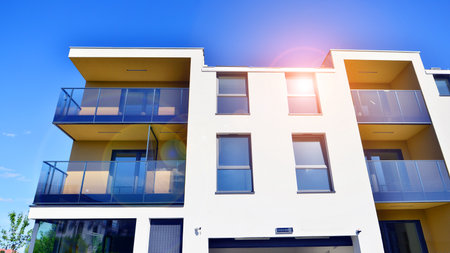 Modern elements in contemporary architecture. Architectural details of a modern apartment building.の写真素材