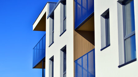 Modern elements in contemporary architecture. Architectural details of a modern apartment building.の写真素材