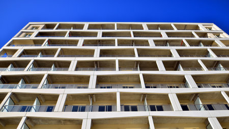 New modern block of flat, condo architecture. Residential apartment flat Luxury house complex. City real estate property,の写真素材