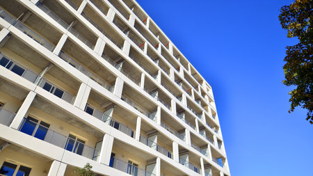 New modern block of flat, condo architecture. Residential apartment flat Luxury house complex. City...