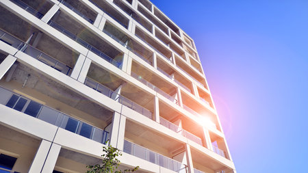 New modern block of flat, condo architecture. Residential apartment flat Luxury house complex. City...