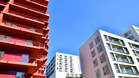 New modern block of flat, condo architecture. Residential apartment flat Luxury house complex. City...