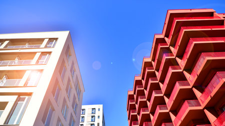 New modern block of flat, condo architecture. Residential apartment flat Luxury house complex. City real estate property,の写真素材