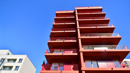 New modern block of flat, condo architecture. Residential apartment flat Luxury house complex. City real estate property,の写真素材