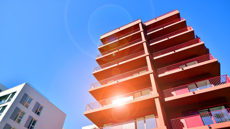 New modern block of flat, condo architecture. Residential apartment flat Luxury house complex. City...