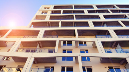 New modern block of flat, condo architecture. Residential apartment flat Luxury house complex. City...