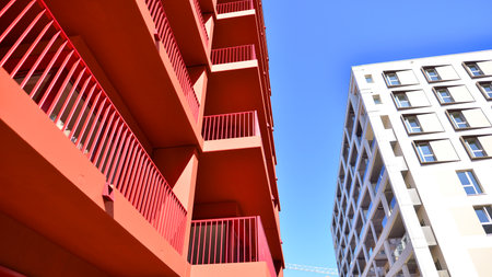 New modern block of flat, condo architecture. Residential apartment flat Luxury house complex. City...